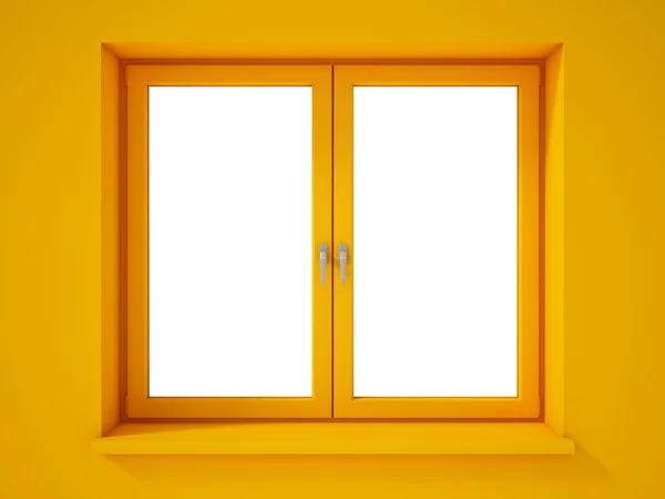 Fenêtre jaune vide sur le mur blanc — Photo