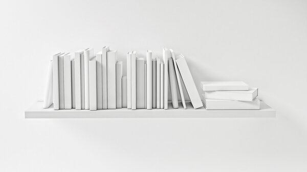 White Shelf with White Book on the White Wall, Concept, Render