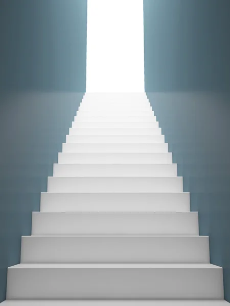 White Staircase to the Exit, Blue Walls — Stock Photo, Image