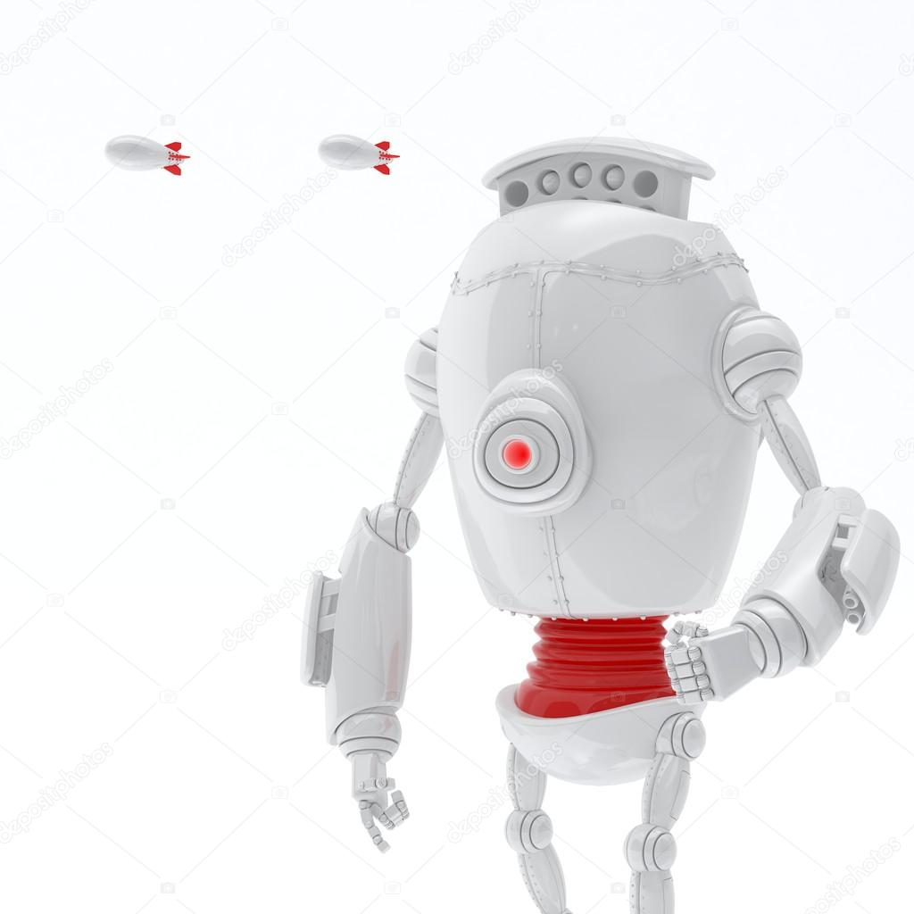 Robot with Rocket launcher Isolated on White background