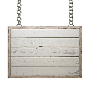 beyaz zemin üzerine dikdörtgen kurulu izole zinciri üzerinde ahşap tabela