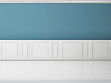 Klasik tarz ve yansıma beyaz zemin mavi duvar