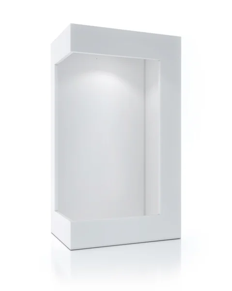 Prázdný balíček bílým světlem v krabici, výstava — Stock fotografie
