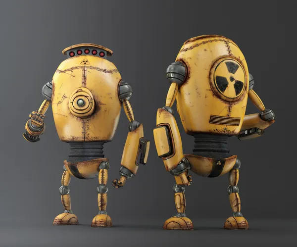 Robot de corrosión amarillo, fondo 3d ilustración — Foto de Stock