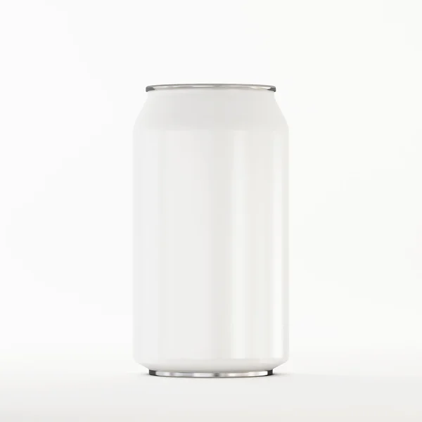 Metal Aluminum Can White with Reflection on White Background — Stock Photo, Image