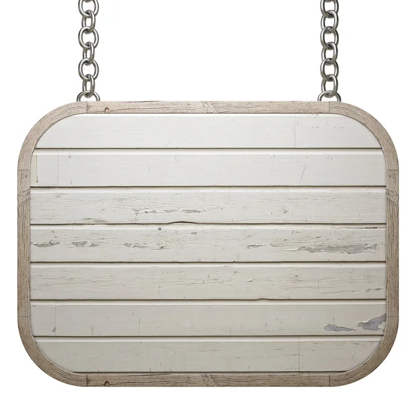 Cartello in legno su catena isolato su sfondo bianco, bordo filetto — Foto Stock