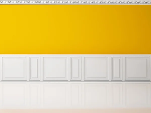 Yellow wall in a classic style and reflection white floor — Stock Photo, Image