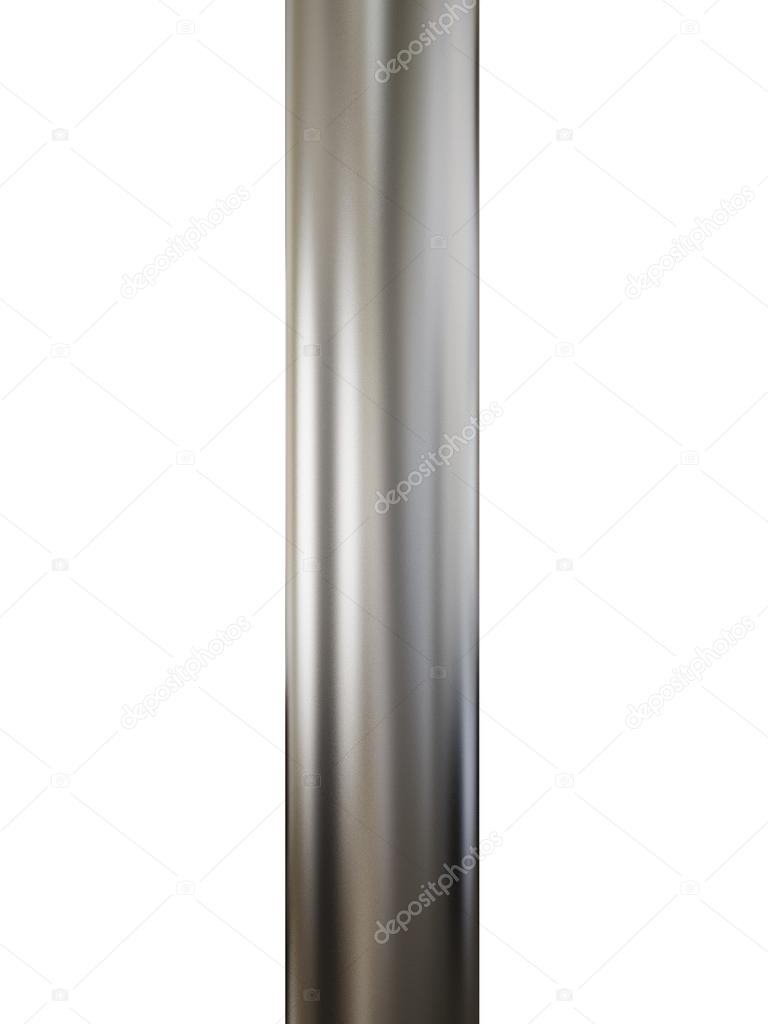 Close up shiny metal pipe on white background