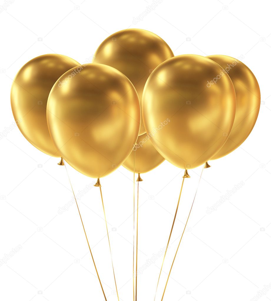 Golden Balloons isolated on White Background