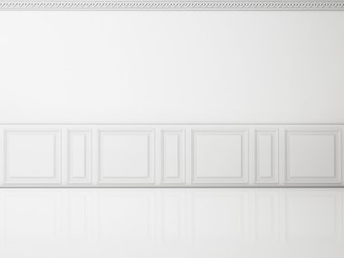 White wall in a classic style and reflection white floor clipart
