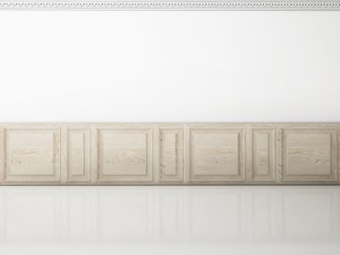 bir klasik tarzı ahşap panel ve yansıma zemin beyaz duvar