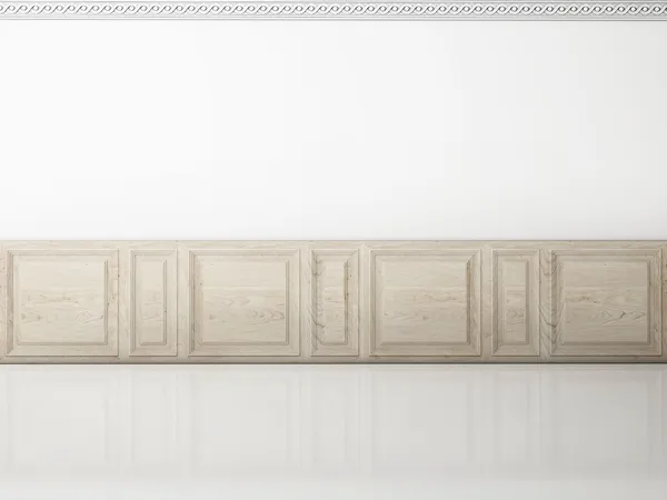 Pared blanca en un panel de madera de estilo clásico y suelo reflectante — Foto de Stock