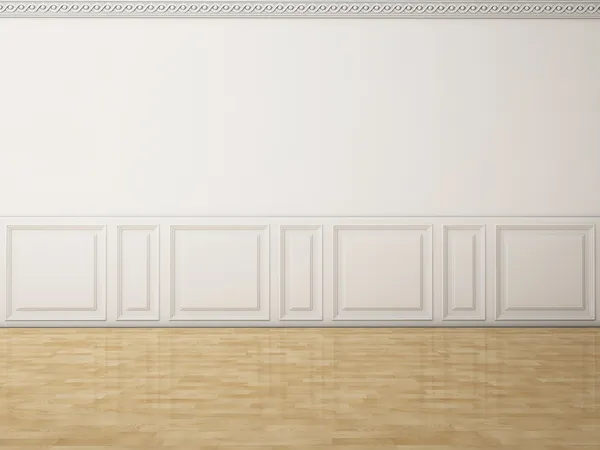 Pared blanca en un estilo clásico y reflejo suelo de madera —  Fotos de Stock