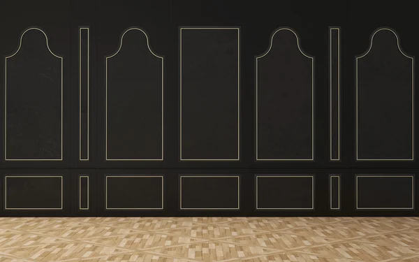 Чорна стіна в класичному стилі, дерев'яна підлога — стокове фото