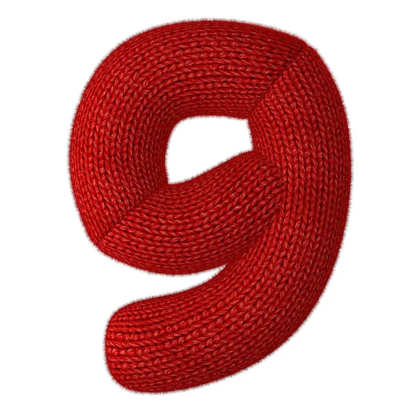 Number Nine Made of Wool Knit Isolated on White Background — Stock Photo, Image