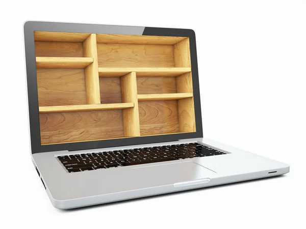 Emptu biblioteczka komputer laptop na białym tle — Zdjęcie stockowe