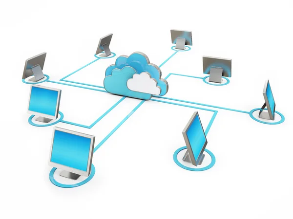 Comunicazione astratta cloud, Monitora connessione isolata su sfondo bianco — Foto Stock