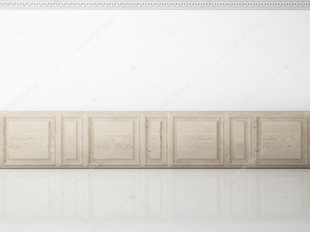 White wall in a classic style wooden panel and reflection floor