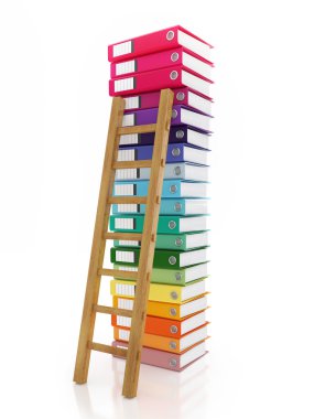 Ladder on Stack of Binders, illustration clipart