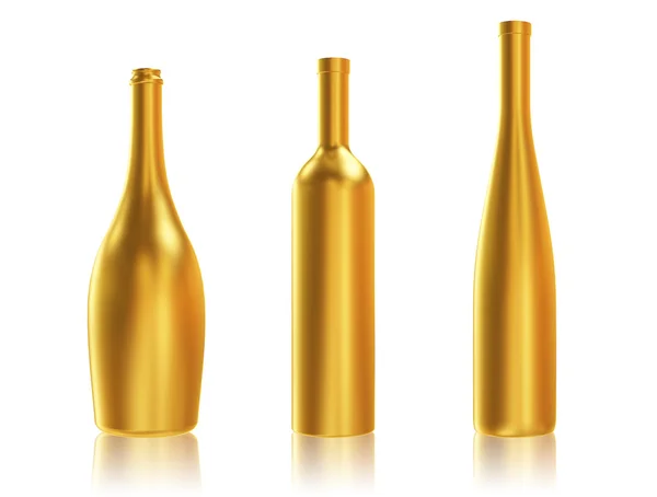 Золотые бутылки на белом фоне — стоковое фото