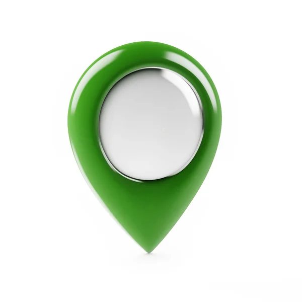 Puntero de mapa verde aislado sobre fondo blanco, renderizado — Foto de Stock