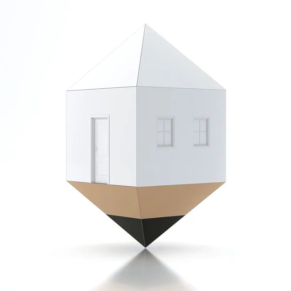 白い背景で隔離の鉛筆概念の知識、白い家の家 — ストック写真