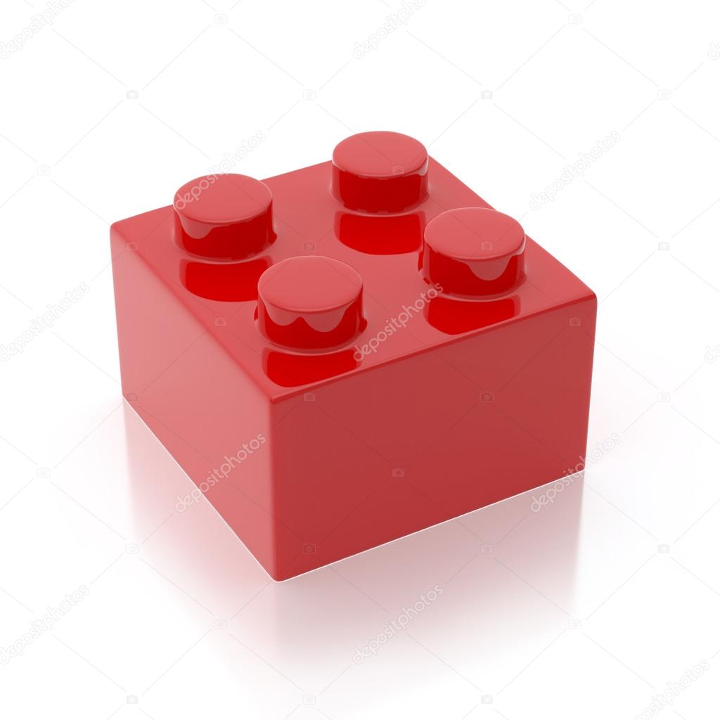 Single Red Building Block Isolated on White Background