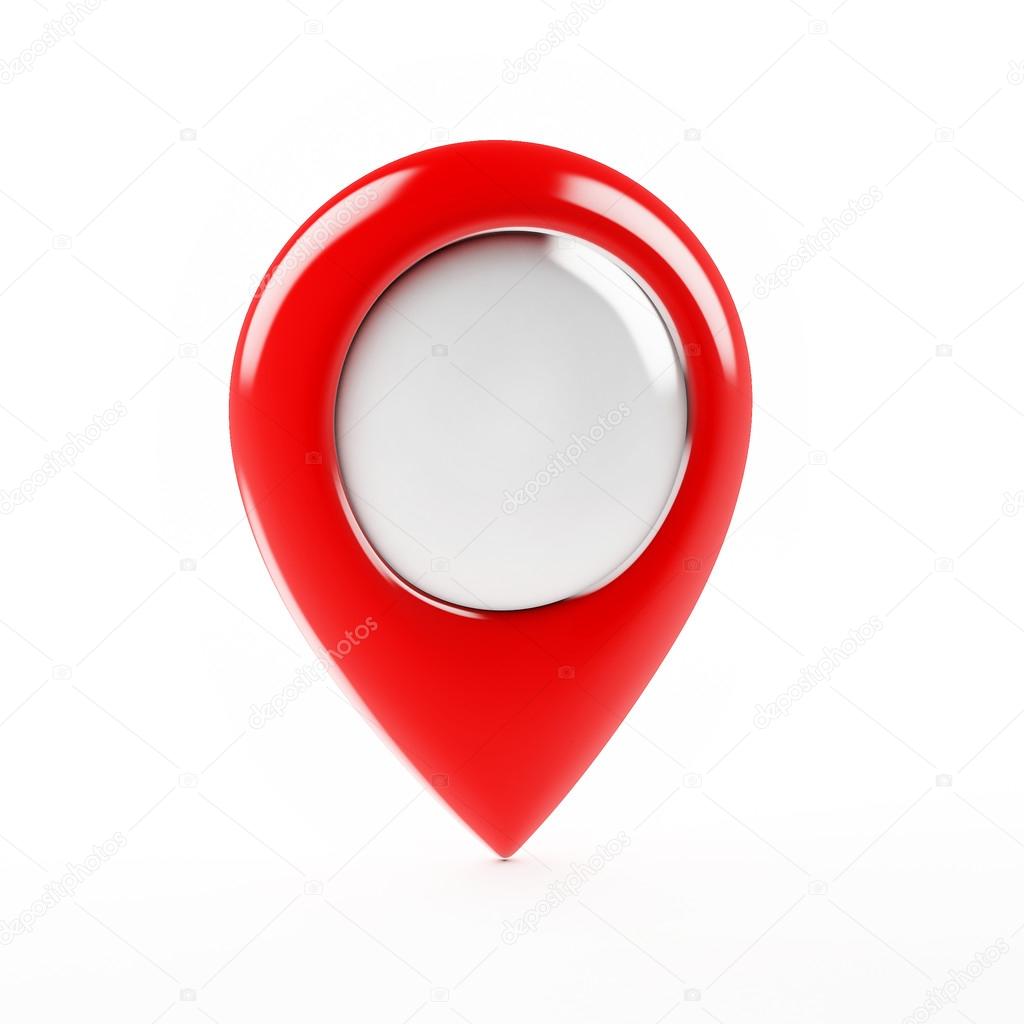 Red Map Pointer Isolated on White Background, Render