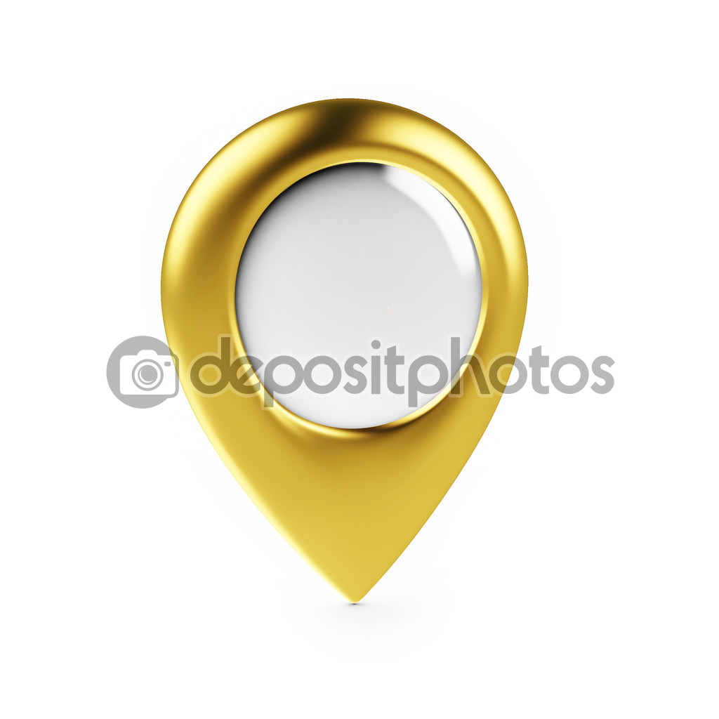 Golden Map Pointer Isolated on White Background, Render