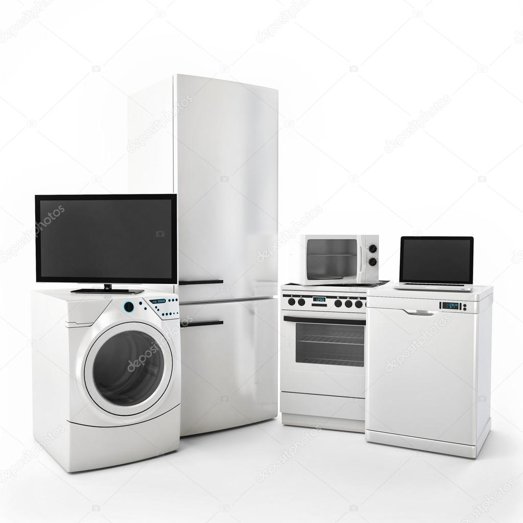 Electronics Gadgets Tv Fridge Microwave Washer Electric Laptop on White Background