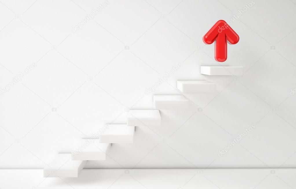 Stair up ladder to success, red arrow, illustration 3d
