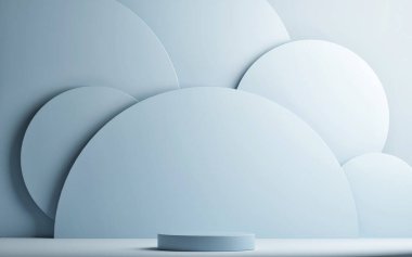 Geometrik platformlu ürün ekran podyumu, mavi arkaplan, 3d illüstrasyon.