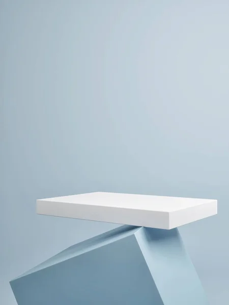 製品プレゼンテーション 青の背景 3Dイラストのための幾何学的な表彰台のモックアップイラスト — ストック写真
