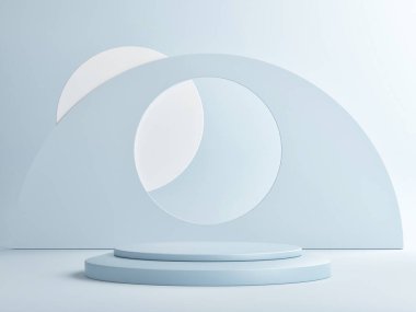 Ürün sunumu için podyum minimum geometrisi, mavi arkaplan, 3d illüstrasyon.