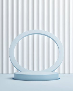 Ürün sunumu için podyum minimum geometrisi, mavi arkaplan, 3d illüstrasyon.