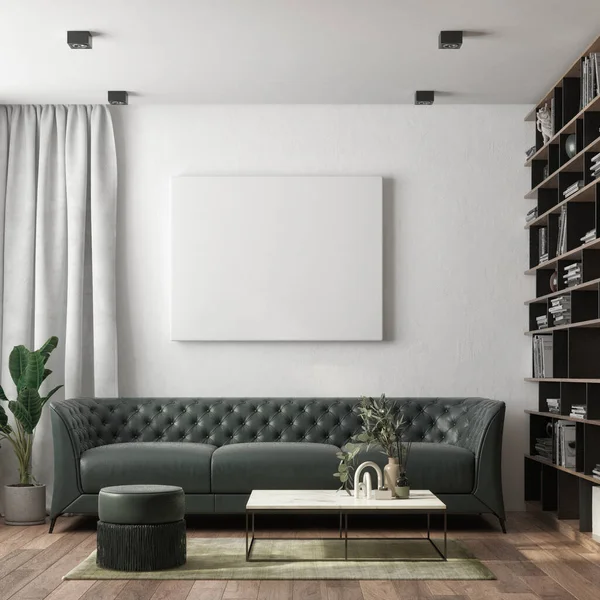 Modernes Minimalistisches Interieur Mit Sofa Teppich Und Dekoration Render Illustration — Stockfoto