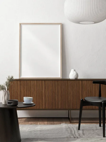 Modernes Interieur Mit Poster Attrappe Stilvolles Wohndekor Vorlage Für Produktpräsentation — Stockfoto