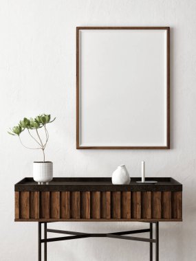 Sunum için maket posterli beyaz iç mekan, 3d görüntü, 3d.