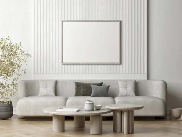 Poster Frame Mock Home Interior Background Living Room Comfortable Sofa — Stockfoto