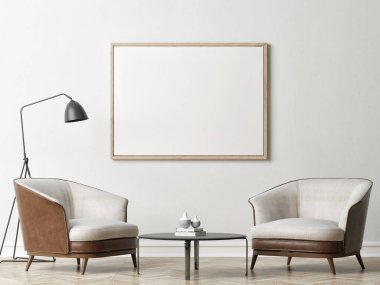 Boş poster, İskandinav tasarımı iç tasarım, kopya alanı, 3d illüstrasyon.
