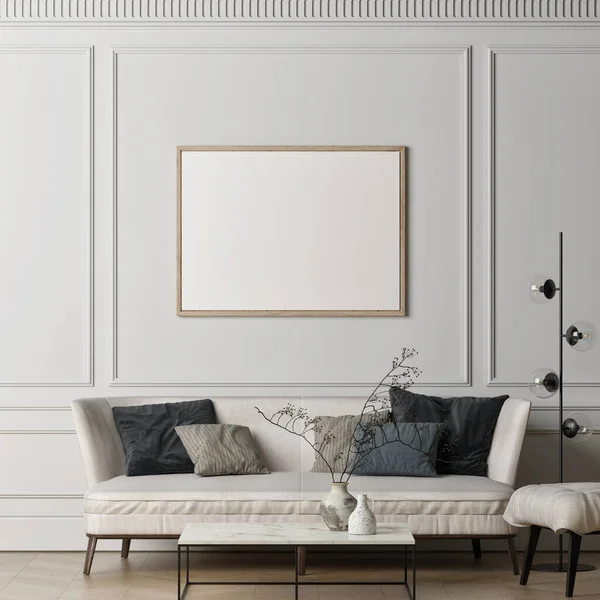 White Living Room Mock Poster Background Wall Illustration — Fotografia de Stock