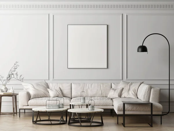 White Living Room Mock Poster Background Wall Illustration — Stockfoto