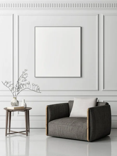Mock Poster Classic Interior Design Living Room White Background Illustration — Φωτογραφία Αρχείου