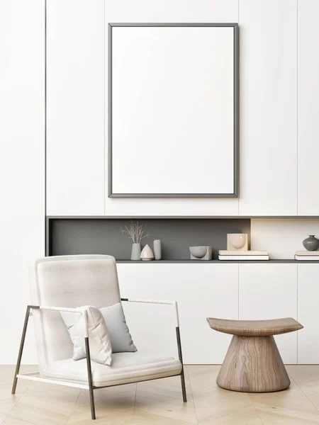 Blank Posters White Wall Modern Interior Design Render Illustration — Zdjęcie stockowe