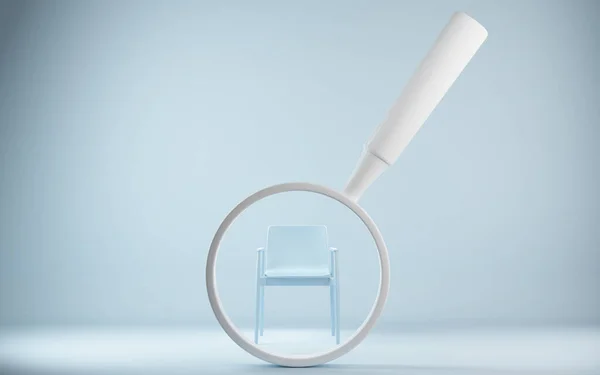 Searching New Job Opportunity Office Chair Magnifying Glass Recruitment Concept lizenzfreie Stockfotos