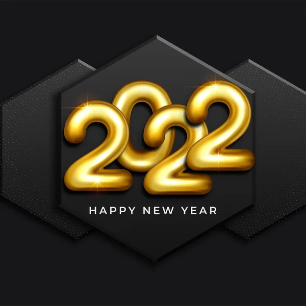 2022 Happy New Year Greeting Card Gold Black Color — Stock Vector