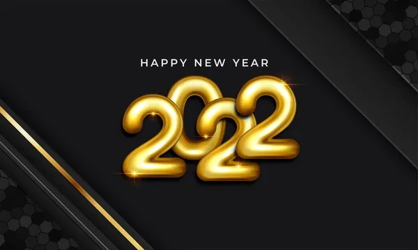 Gelukkig Nieuwjaar 2022 Vakantie Vector Illustratie Van Gouden Metallic Nummers — Stockvector