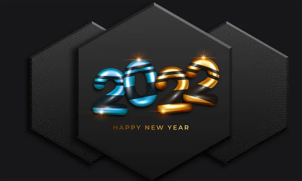 Happy New 2022 Year Holiday Vector Illustration Golden Metallic Numbers — Stock Vector
