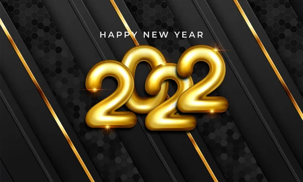 2022 Felice Anno Nuovo Biglietto Auguri Oro Colore Nero — Vettoriale Stock