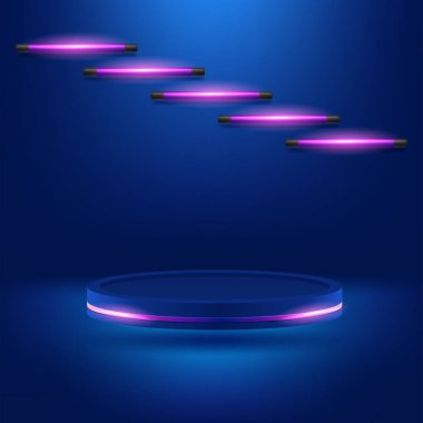 Abstract realistic 3d blue cylinder pedestal podium